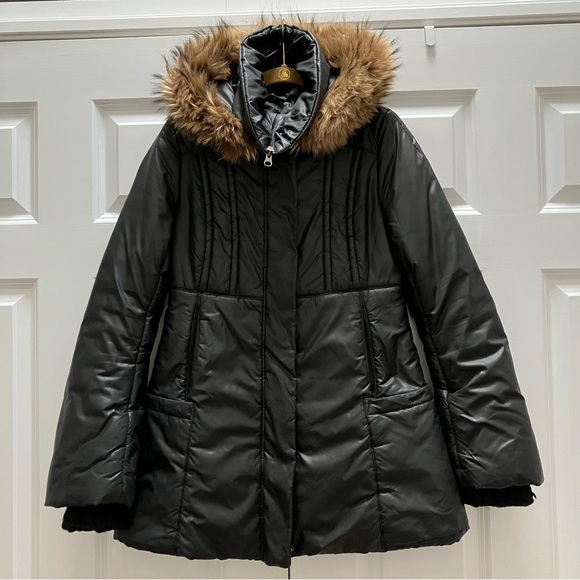 Mackage Jackets & Blazers - Mackage Puffer Coat Y2K Racoon Fur Leather Elbow Patch Knit Cuff Flare Sleeve S